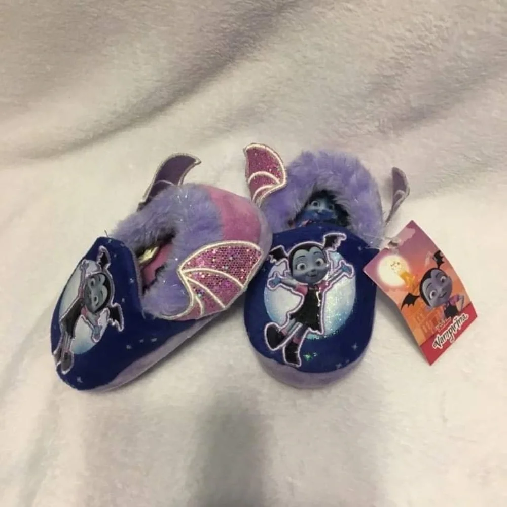 Disney Junior Vampirina Slippers Kids Size 7/8 Purple Blue New Bat Wings Glitter
